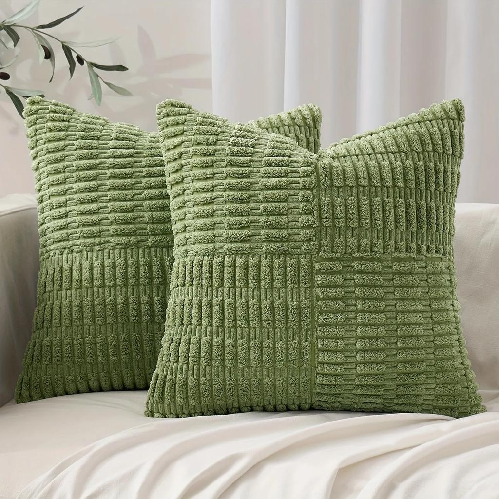 Brown Throw Pillow Covers 18x18 Inch Soft Corduroy Pillow Cover Boho Textured Striped Patchwork Cushion Case for Couch Sofa