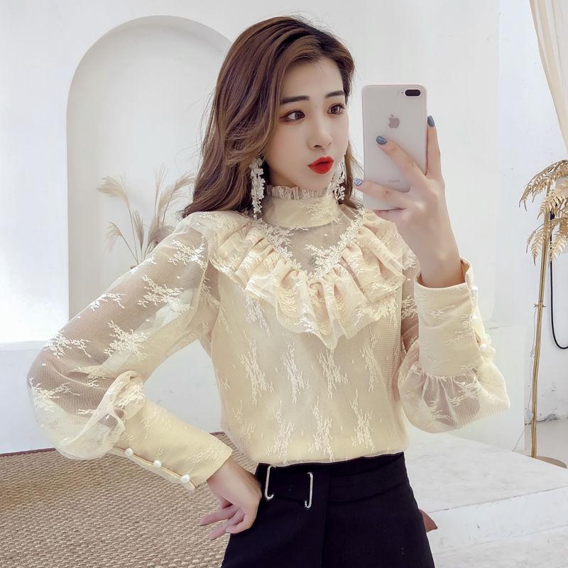 Chemisier à manches longues en dentelle pour femme avec haut sexy