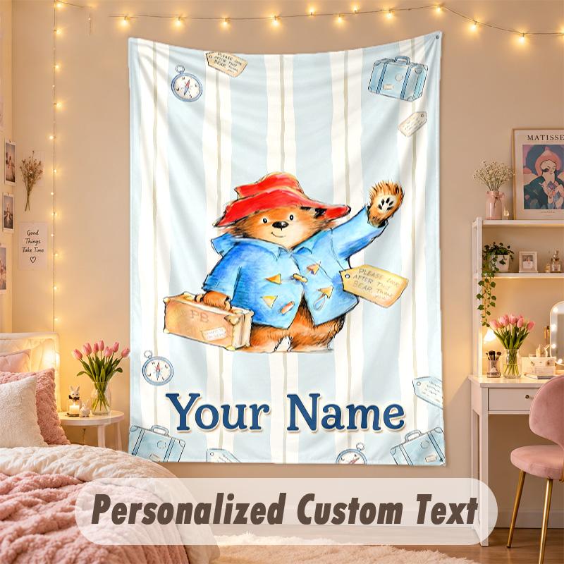 Custom Personalized Tapestry,Paddington Print Custom Name Text Wall Art Hanging for Bedroom