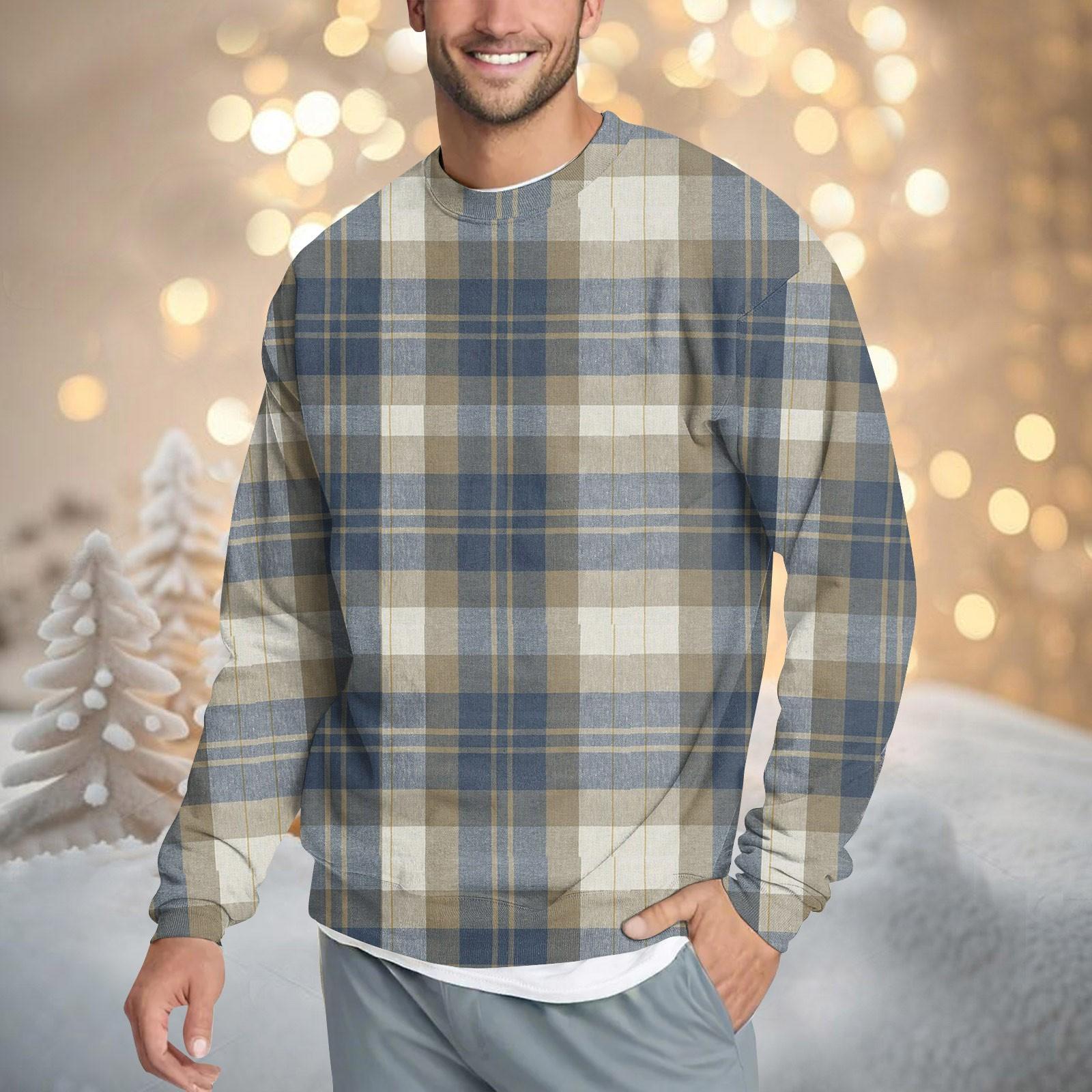 Мужская повседневная мода удобная клетчатая круглая горловина пуловер толстовка свитшот XXXL