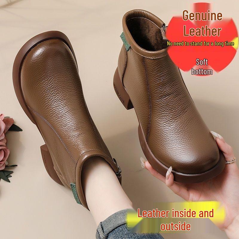 

Ретро черевики на щиколотці з натуральної шкіри - Осінь/Зима 2025, Нековзкі, Універсальні Жіночі Модні Бавовняні Черевики Мартін 40