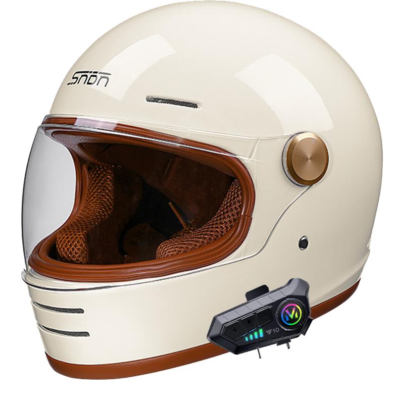 Full-Face Retro Helmet with Bluetooth - DOT Certified Off-Road Safety Gear, Durable Unisex Design