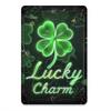 Tin Sign Lucky Charm St Patrick Neon Clover Metal Plaque Vintage Green Glow Lucky Day Wall Decor for Bar Pub Man Cave Home Garde