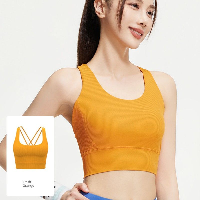 

2024 Полоски Спинка Крест Упражнения Интимные Шокостойкий Фиксирующая Чашка Йога Красивая Спинка Тонкие Бретели Йога-Бюстгальтер Fresh Orange XL