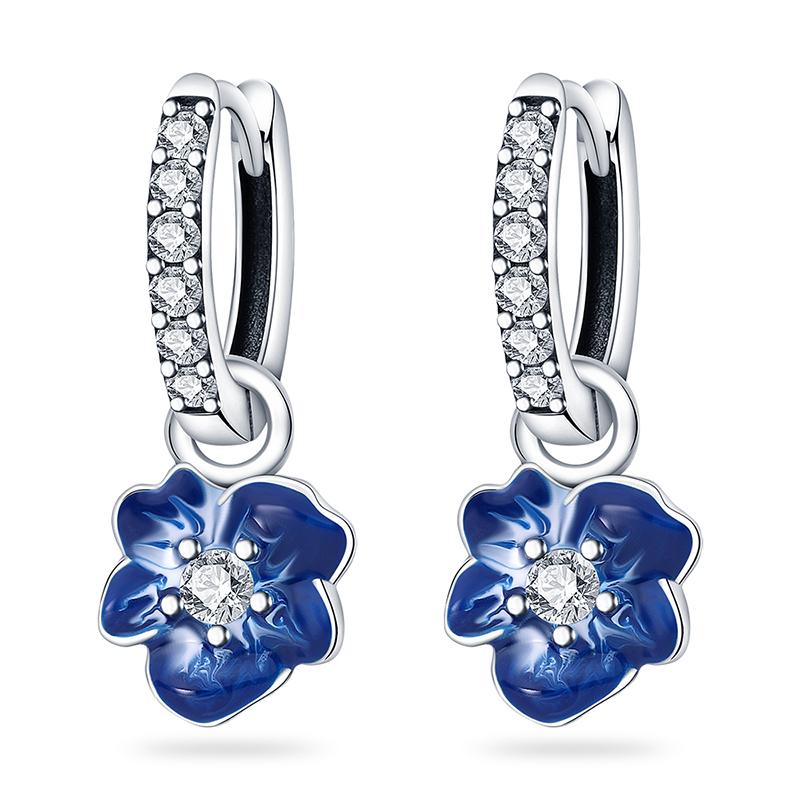 Fashion 925 Silver Color Earrings Blue Zircon Stars Moon Irregularity Earrings For Woman Fine Birthday Jewelry Gifts
