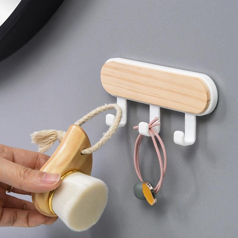 1Pc Self Adhesive Door Wall Hangers Hooks Abs Wood Hat Racks Key Hanger Kitchen Bathroom Home Wall Organizer Ornaments