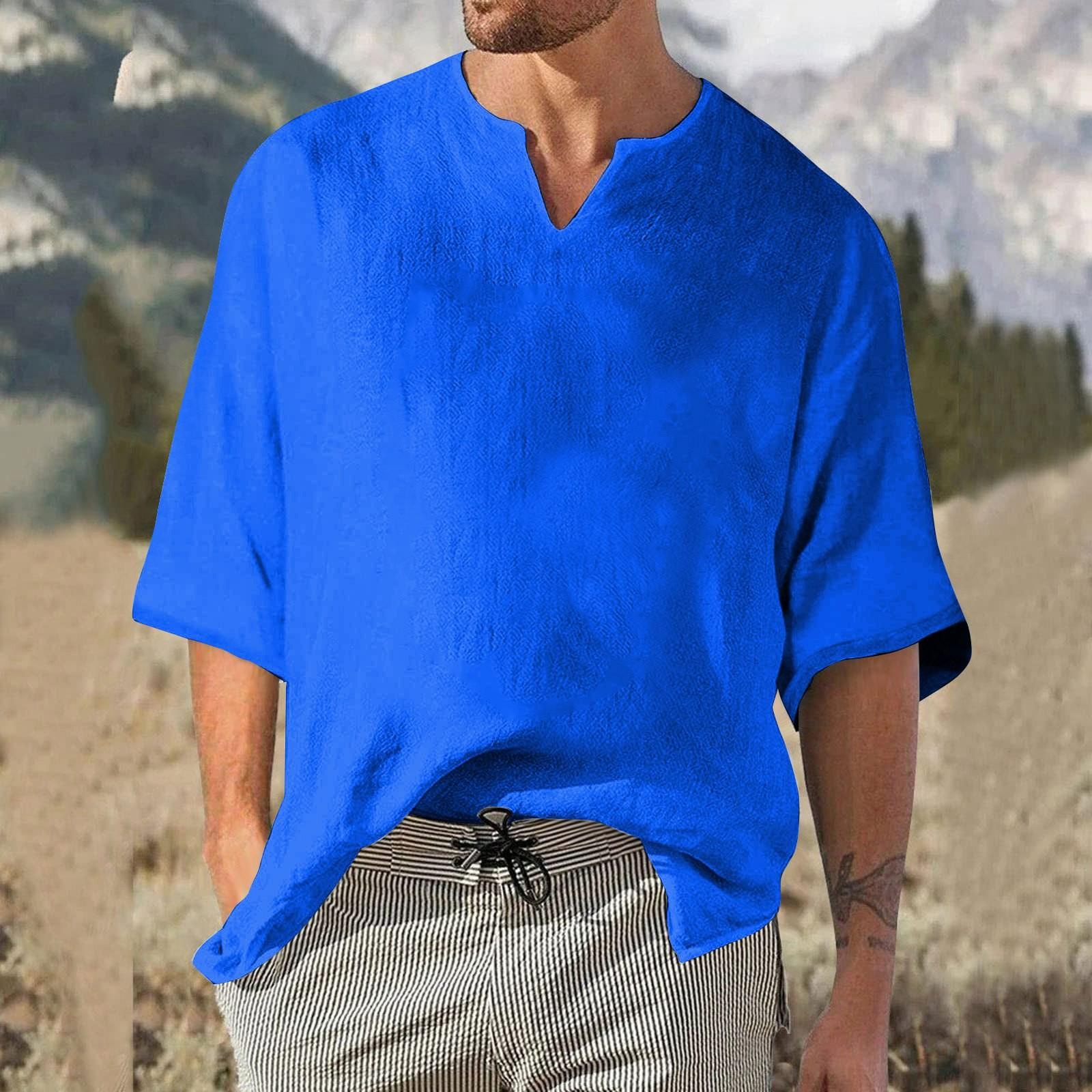 Мужской однотонный плиссированный топ с рукавом четверть — фото 13