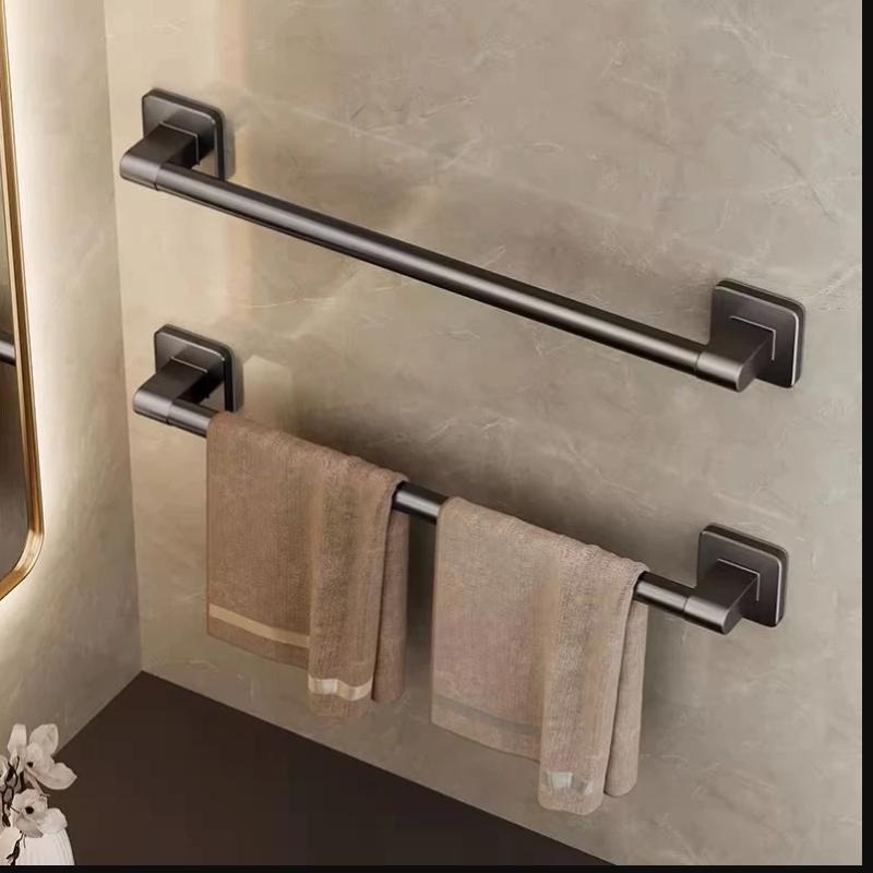Two Layer Punch-Free Towels Holder Bar Bathroom Storage Rack Towel Rack Organizer Wall-Mounted Towel Shelf