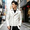 Autumn and winter new men's clothing washed leather jacket shoulder badge belt model locomotive large size men's leather jacket locomotive jacket