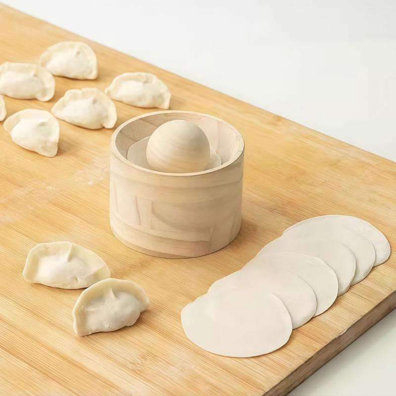 Dumpling Skin Maker Wooden Mold And Ball Set Manual Dough Skin Presser Hand Pie Rolling Tool for Easily Cooking