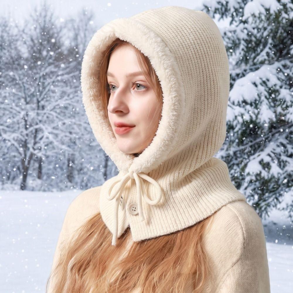 Fleece Wool Balaclava Hat Solid Color Knitted Hat Fashion Winter Cap  Female/Girls