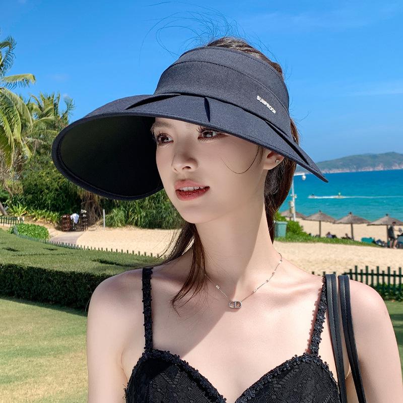 Summer sun protection hat women's fashion versatile empty top hat outdoor cycling sun hat big brim show face small sun hat