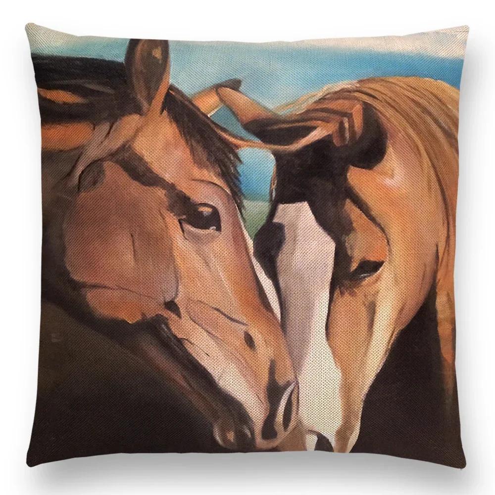 Horse Oil Painting Pillow Case Home Decor Vintage Cushion Cover for Sofa Car Linen Pillow Cover Home Decorative Drop Shipping