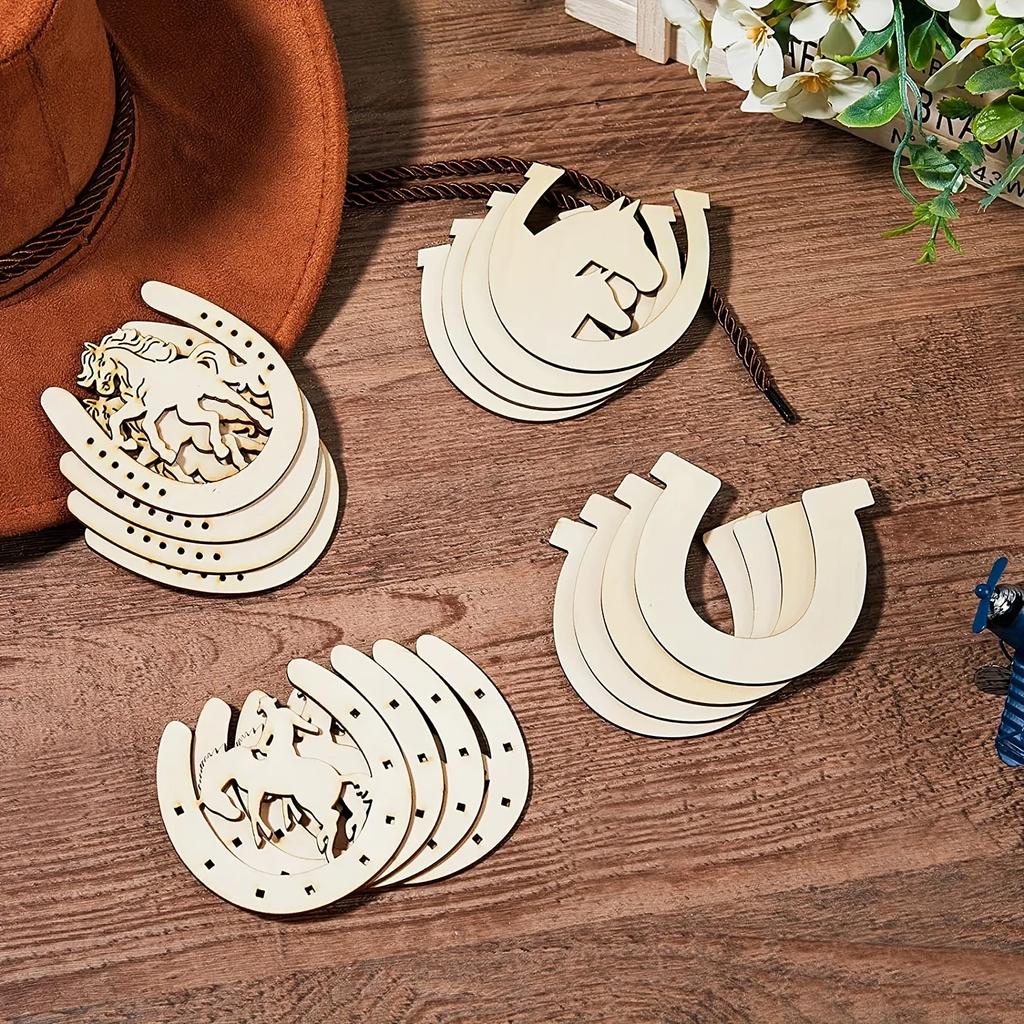 48pcs For Cutout Wooden Horseshoes Crafts Diy Unfinished Wooden Horseshoes Blank Horseshoe Wood Horse Cutout Discs Slices