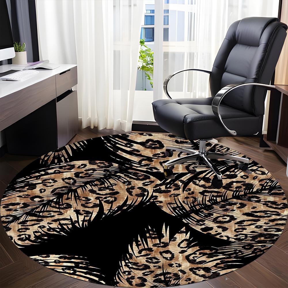 1pc Leopard Palm Office Round Area Rug, Indoor Mat Suitable ForOffice, Under Office Chairs Bedroom Living Room Home Decor, Room Decot112