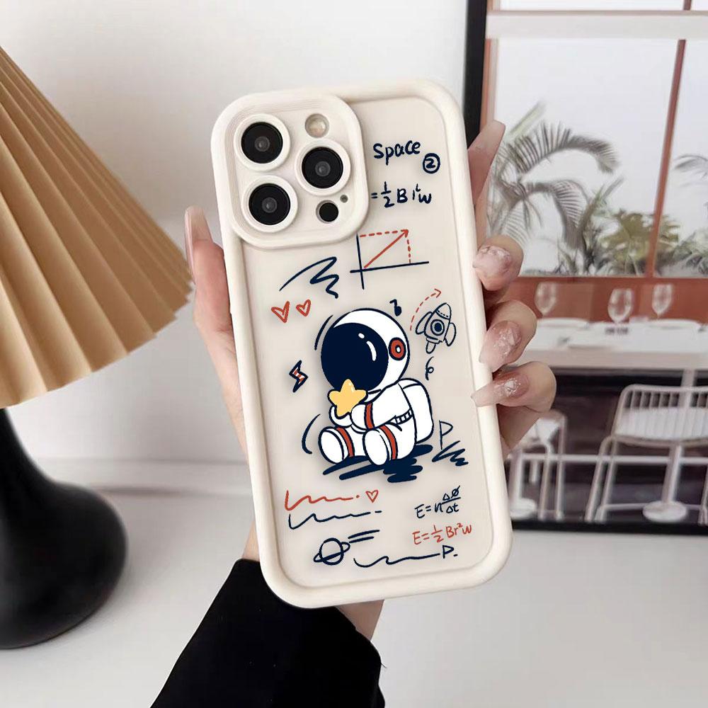 Cartoon Astronaut Space Phone Case For iPhone Apple 17 AIR 16 16E 11 12 13 14 15 XR Plus Pro Max DIY Case TPU Shockproof Cover