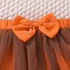Halloween Pumpkin Jumpsuit + Bowknot Mesh girls Skirt + Headscarf Three-Piece Set children's clothing