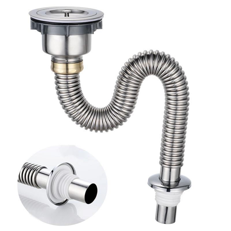 A20F-Kitchen Sink Drain Pipe Stainless Steel Sink Strainer With Sink Stopper/Sealing Lid Kitchen Sink Sewer Pipe серебряный