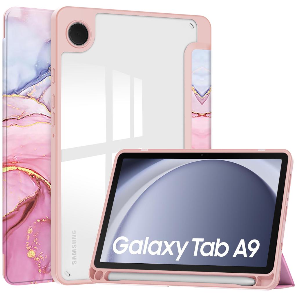 Pro Samsung Galaxy Tab A9 Pouzdro na tablet Skládací stojánek Vzorový potisk Průhledný Akrylový Kožený Kryt