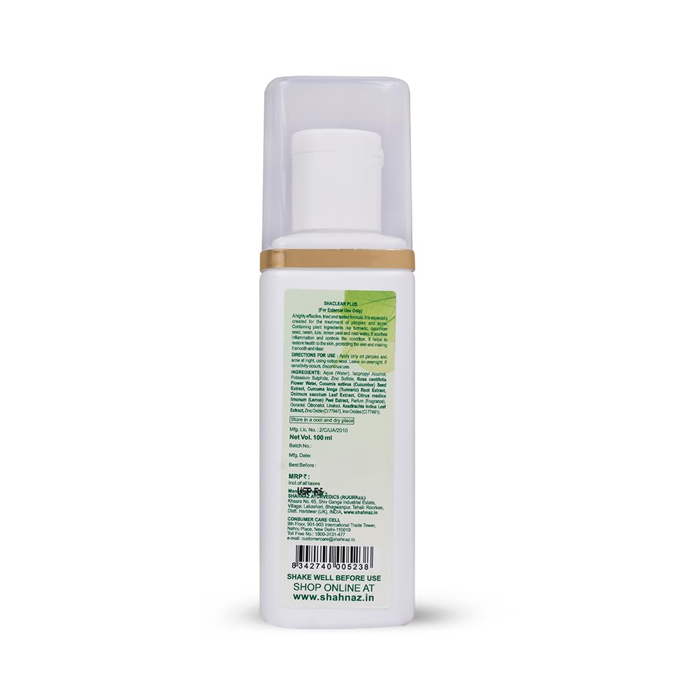 Shahnaz Husain Shaclear Plus Skin Clear Anti Pimple Lotion 100 ml Herbal Skin Clarifying Fluid Turmeric Watery Base