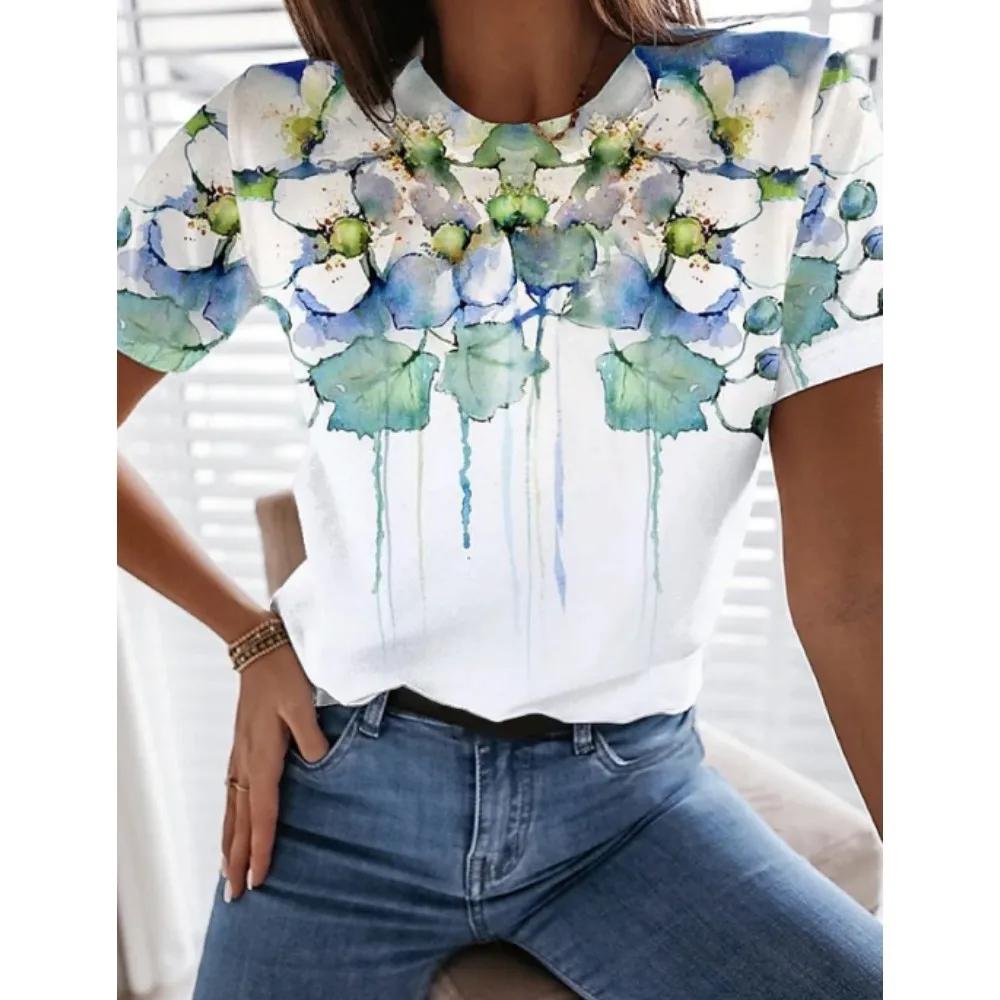 New Flower Petal Pattern T-Shirts Floral 3D Print Women's Short Sleeve Round Neck T Shirt Tees Harajuku Y2K Tops Female Clothing