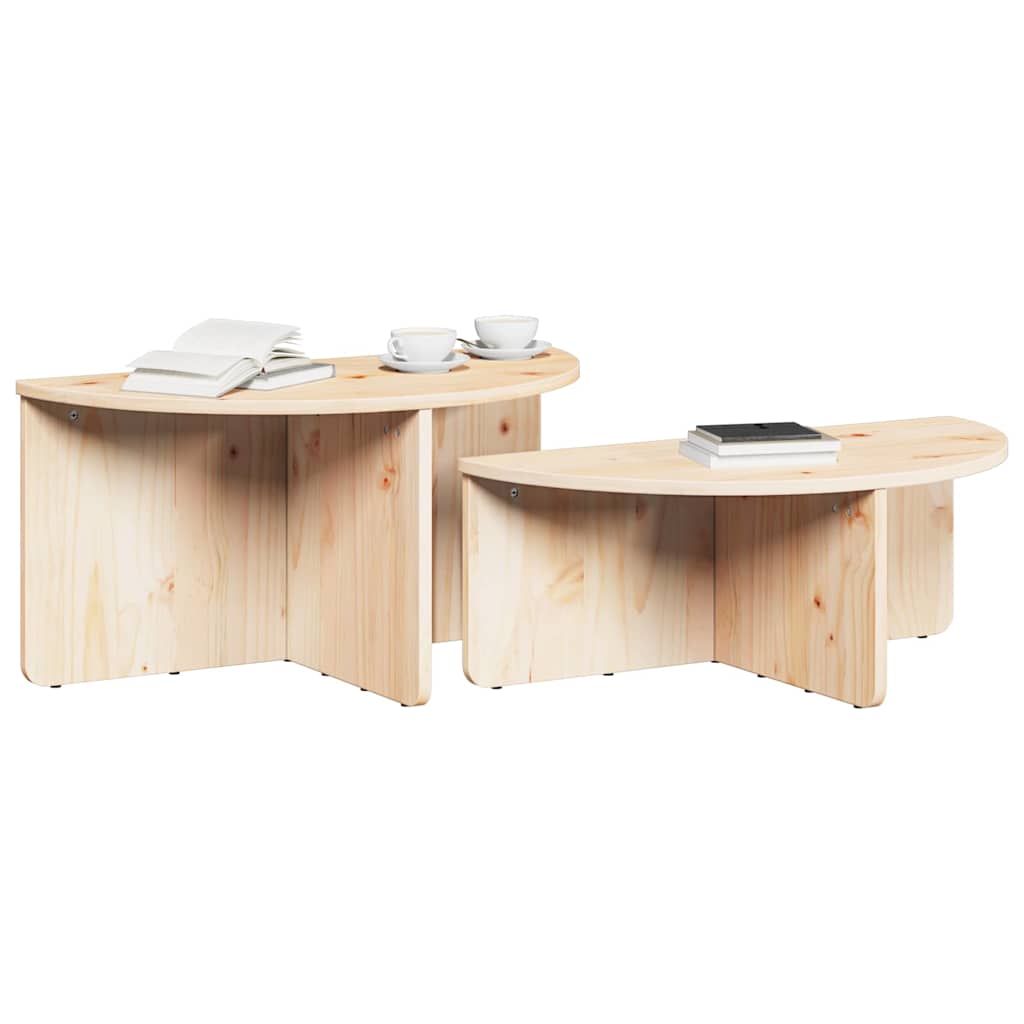 Coffee Table Set 2 pcs Natural Solid Pine Wood