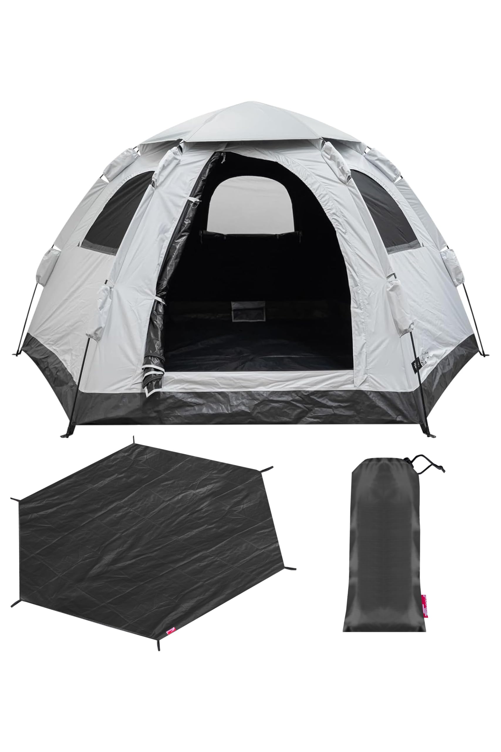 

FIELDOOR Шестиугольная палатка x с местом для хранения с полиуретановым покрытием, легкая в жару, УФ-защита, водонепроницаемая, полностью затемняющая, на одно касание [306см 260см] серый