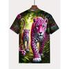 Men's Leopard Print T-shirt Sports Short Sleeved Crew Neck T-shirt for Summer Outdoor Fitness Workout Men's Clothing