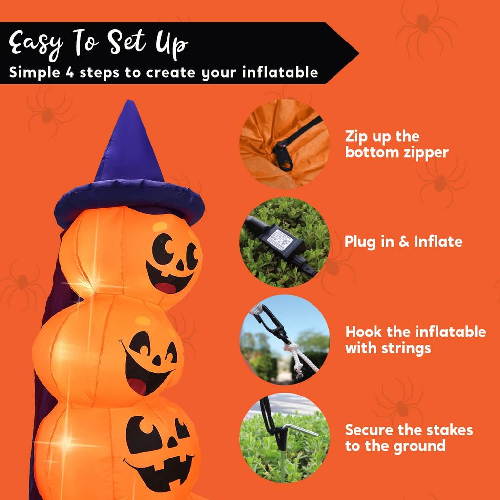 Joyfy 6 FT Halloween Inflatables Stacked Pumpkins with Build-in LEDs for Porch Halloween Pumpkin Decor Blow Up Yard Decorations