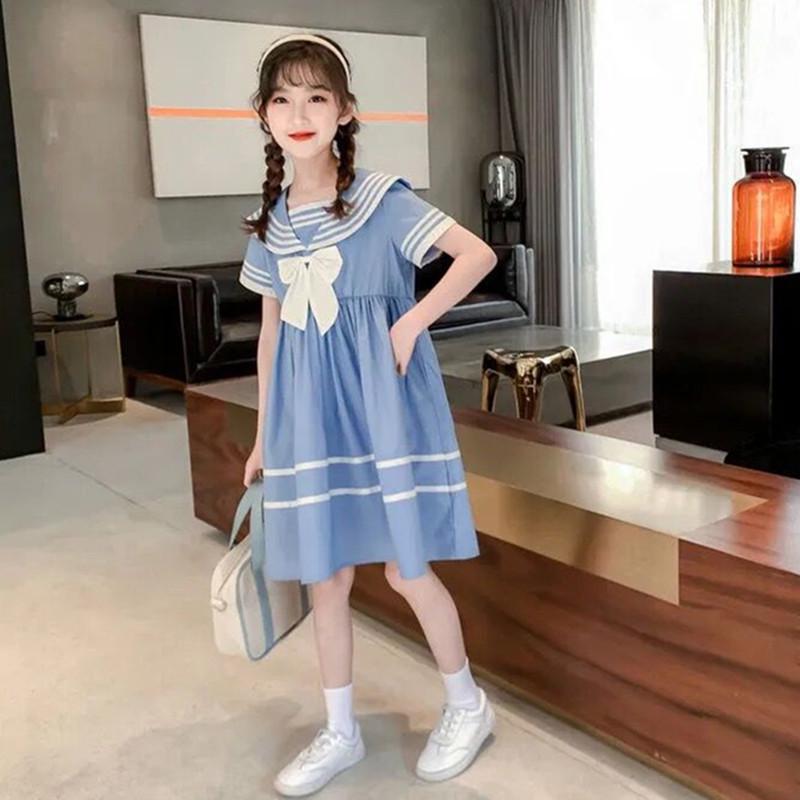 Girls' Summer Korean-Style Sailor Collar Princess Dress