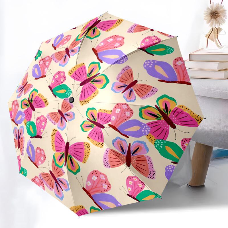 1pc Butterfly Print Automatic Folding Umbrella, 8-Rib Iron Frame, Casual Outdoor Accessory for Birthday Festival Gifts Yy251128124