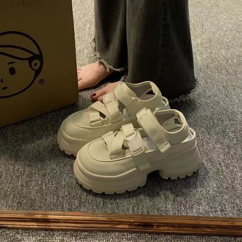 

Baotou sandals women s summer non-leaking toes big head bread platform white board shoes hollow dad sports sandals 40