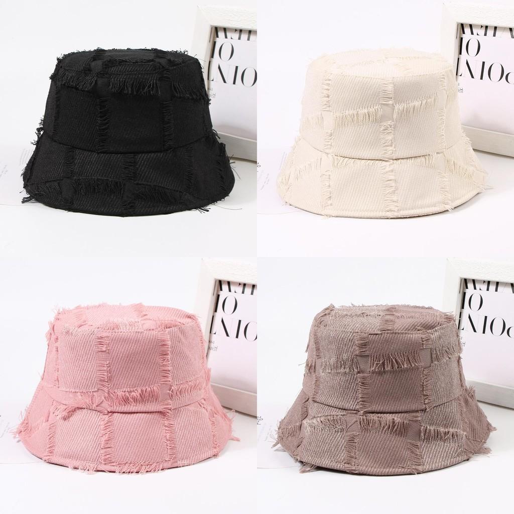 Chic Vintage Grid Edge Fisherman Hat Women Summer Wide Brim Sun Protection Cap