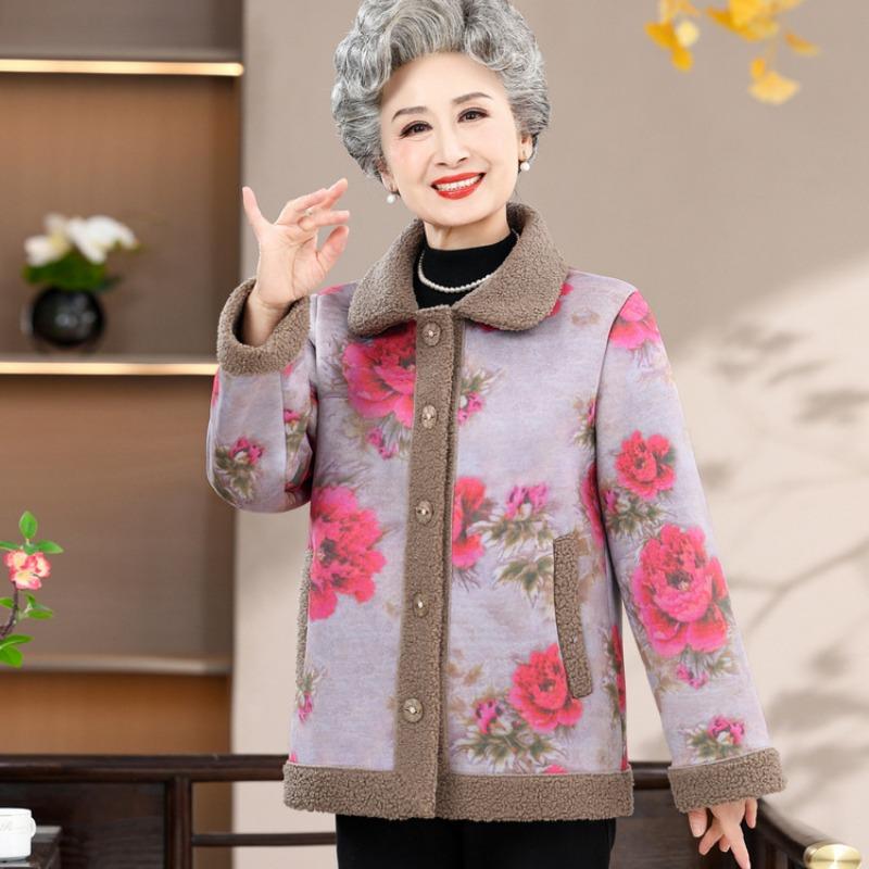 

Одежда для матери среднего возраста осень и зима новое пальто бабушка флис утолщенный топ одежда для пожилых людей пожилая женщина 5XL (recommended 150-82.5kg) розовый