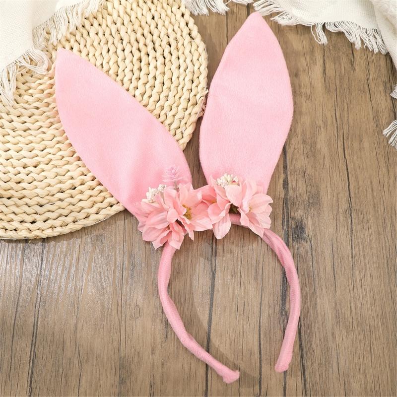 Roleplay Bunnies Girl Headband with Flower Designs Anime Headband Easter Cosplay Headdress Festival Dressingup Accessory