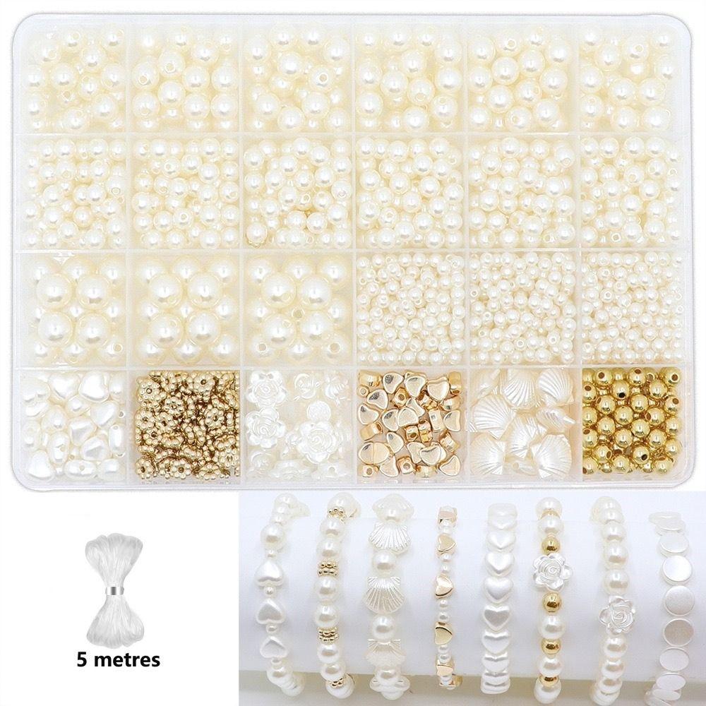 1890pcs 4/6/8/10/12mm Size DIY Bracelet Beads with Gold Beads Crafting Beads  for Necklaces