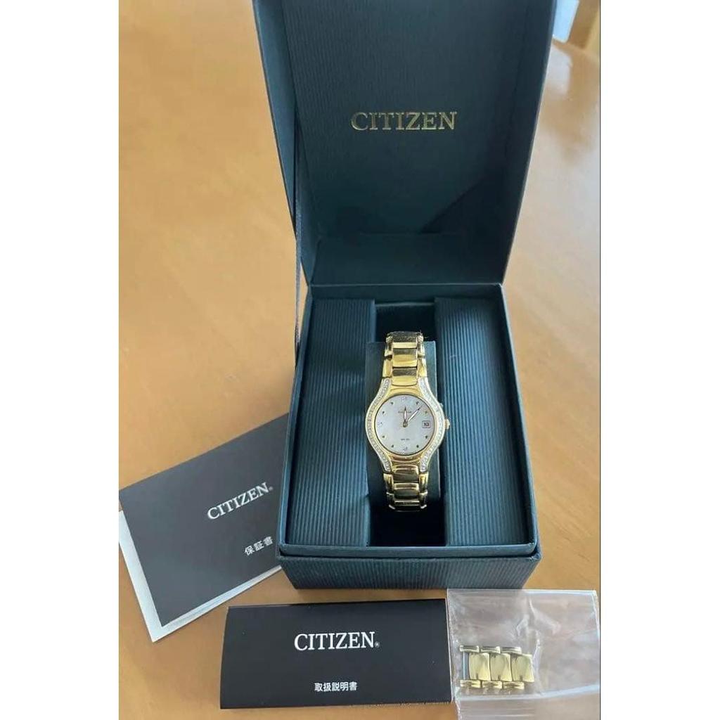 Used Citizen Eco-Drive Diamond Watch Gold Color Box with Instruction Manual