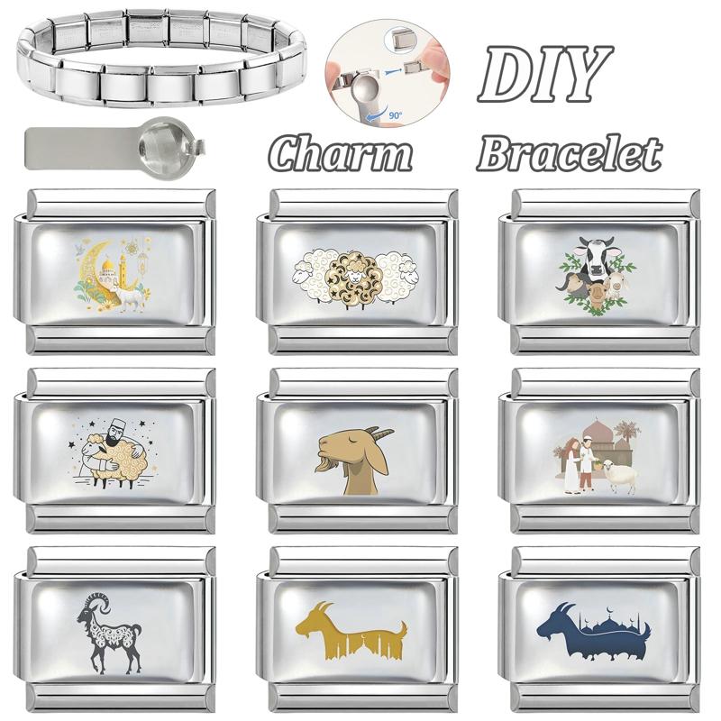 New Fashion Eid Al-Adha Series Sheep Cow Module Italian Links Charm Fit 9mm Stainless Steel Modular Bracelet Jewelry Making Gift