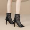 Fish mouth mesh cool boots  spring and summer hollow boots thin heel jazz dance high heel sandals