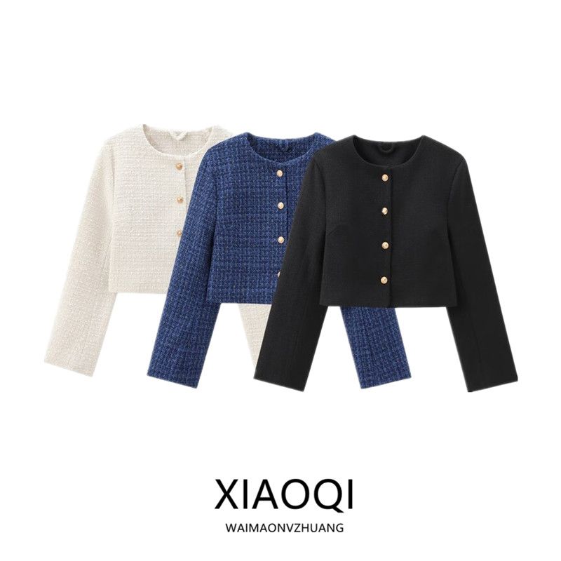 Fashion Style 2024 New Fall Women's Clothing Easiest for Match round-Neck Comfortable Single-Breasted Velvet Short Coat 1228992