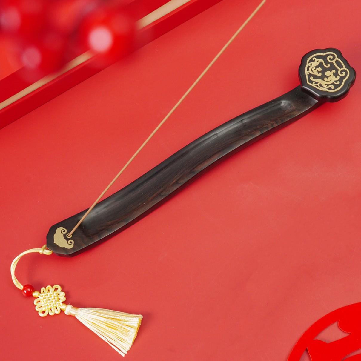 Portable Chinese Rosewood Incense Burner Set for Tea Ceremony - Indoor Ruyi Incense Holder and Gift Box.