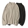 Women's Oversized Striped Base Layer: Half-High Neck Brushed Long Sleeve Top for Autumn/Winter