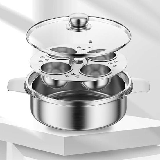 Stainless Steel Steamer Pot 4-Person Capacity Stew Pot for Porridge Soup Induction Cooktop Compatible Heat-Resistant Hard Boiled Egg Cooker
