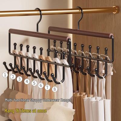 Percha Multifuncional de Madera Maciza con Tirantes y Múltiples Ganchos para Uso en el Hogar y el Dormitorio
