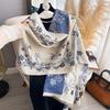 Autumn And Winter Elegant Floral Scarf for Ladies - Soft Faux Cashmere, Warm And Comfortable Magnolia Flower Fringed Shawl, Breathable And Windproof