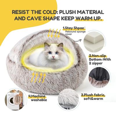 Lit Rond Pelucheux pour Chat Lit Profond pour Chats Couverture Chaude d'Hiver pour Chiens Coussin Canapé Nid de Couchage de Luxe pour Chatons Chiots Peluche Longue