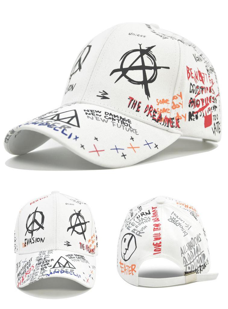Trendy Graffiti Print Baseball Cap Unisex Cotton Fashion Hat Outdoor Sunshade Cap