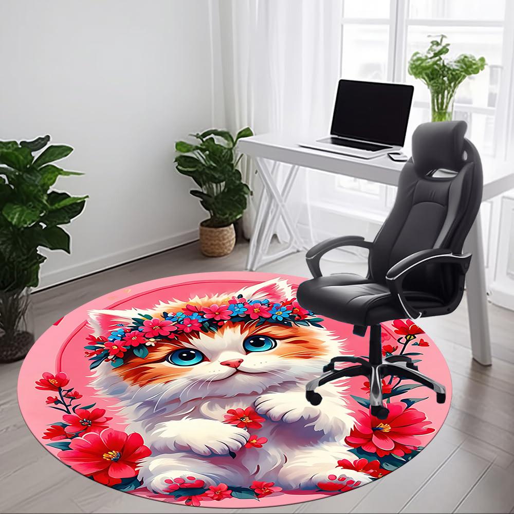 1pc Floral Cat Chair Carpet for Office, Non-slip, Soft and Durable Office Rug for Interior Decoration, Perfect for Office yy260325100