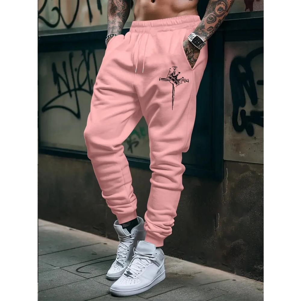 Mens Sweatpants Fit Joggers for Sports and Streetwear Loose Casual Pant Drawstring Printed Long Pant
