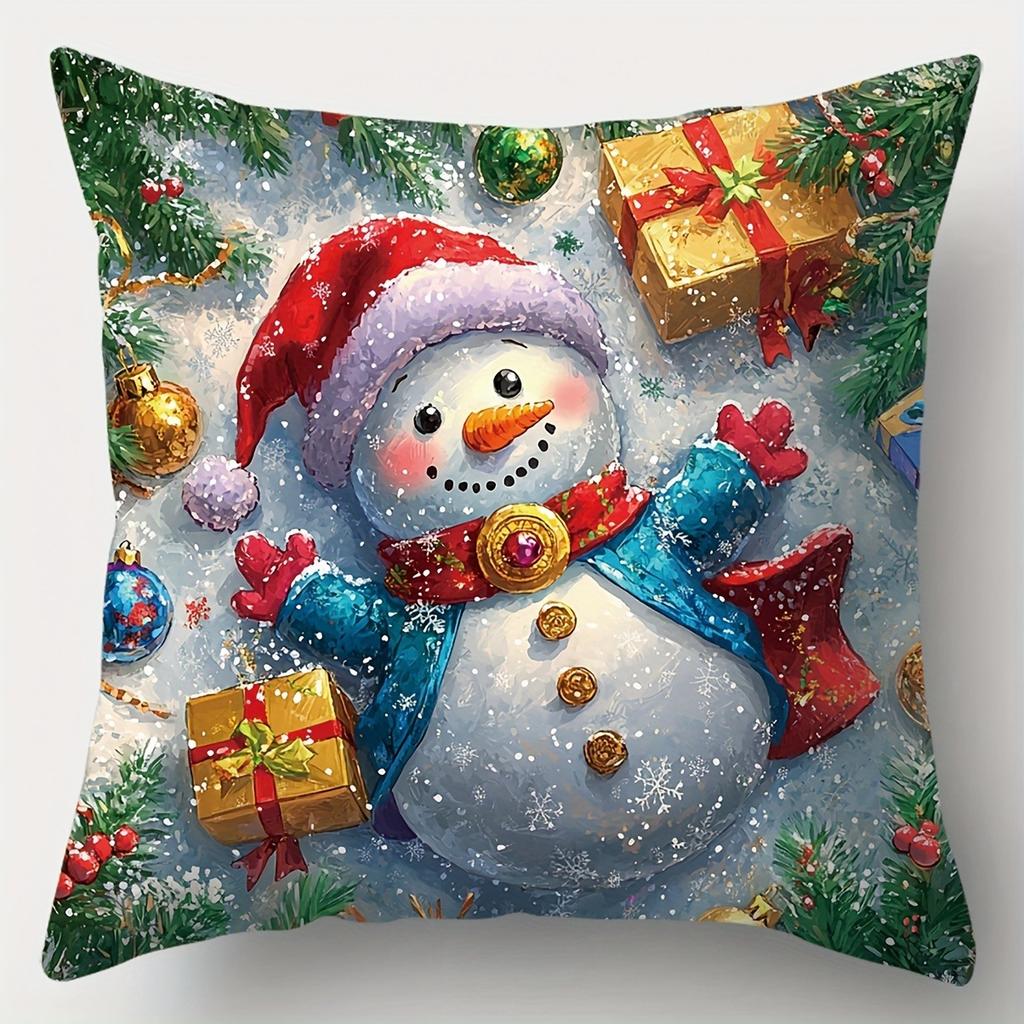Christmas Themed Pillowcases: Santa, Snowman & Christmas Tree Designs Sofa Room Cushion Cover Home Decoration New Year Gift